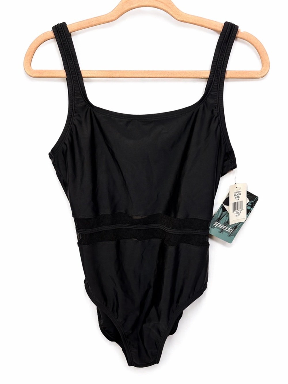NWT Speedo Black One Piece Swimsuit Size 14 Tummy Control Classic